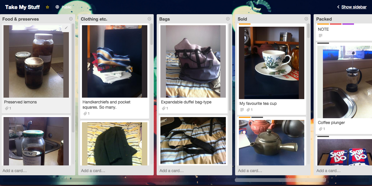 The Trello board, mid-move.